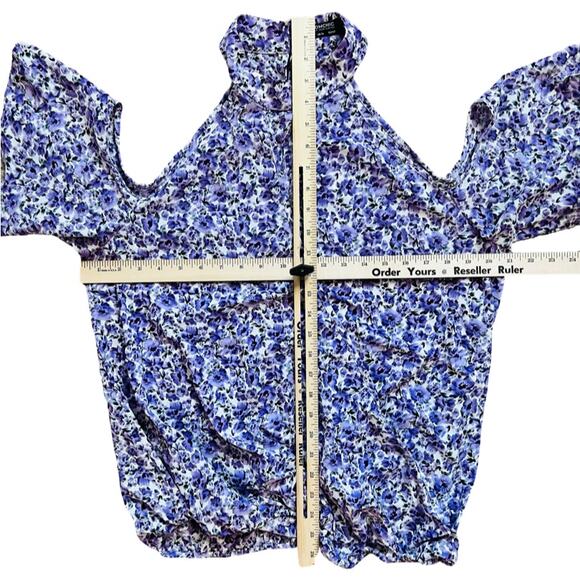 Bloomchic Floral Cold Shoulder Flutter Sleeve Blouse Purple White sz 10 NEW Tags - Picture 9 of 13